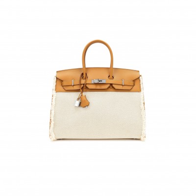 HERMÈS MASTER BIRKIN 35 SWIFT LEATHER CANVAS SESAME TASSEL SILVER BUCKLE H082686CK23 (35*25*18cm)